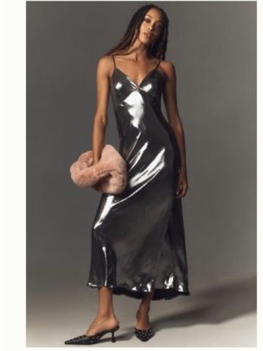 Anthropologie, Silver Metallic Slip Dress, size XL